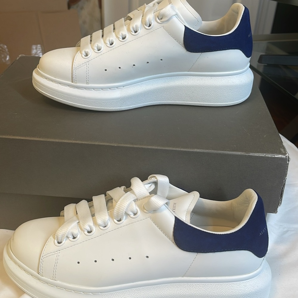 Alexander McQueen White Sneakers with Navy Detail